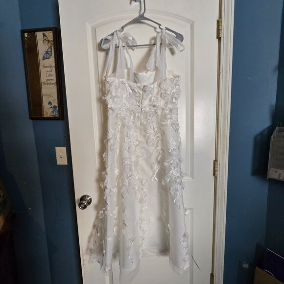 Lulus Effortlessly Sweet White Tulle 3D Floral Tie-Strap Midi Dress Size Medium - Picture 6 of 7